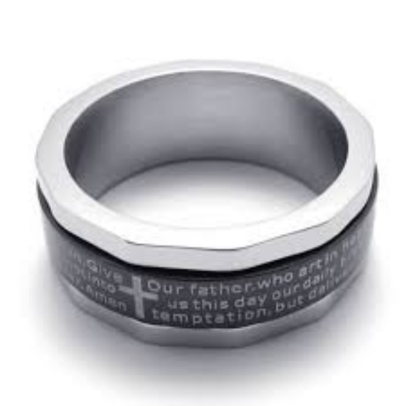 Lords Prayer Cross Design Unisex Ring - Picture 2 of 3